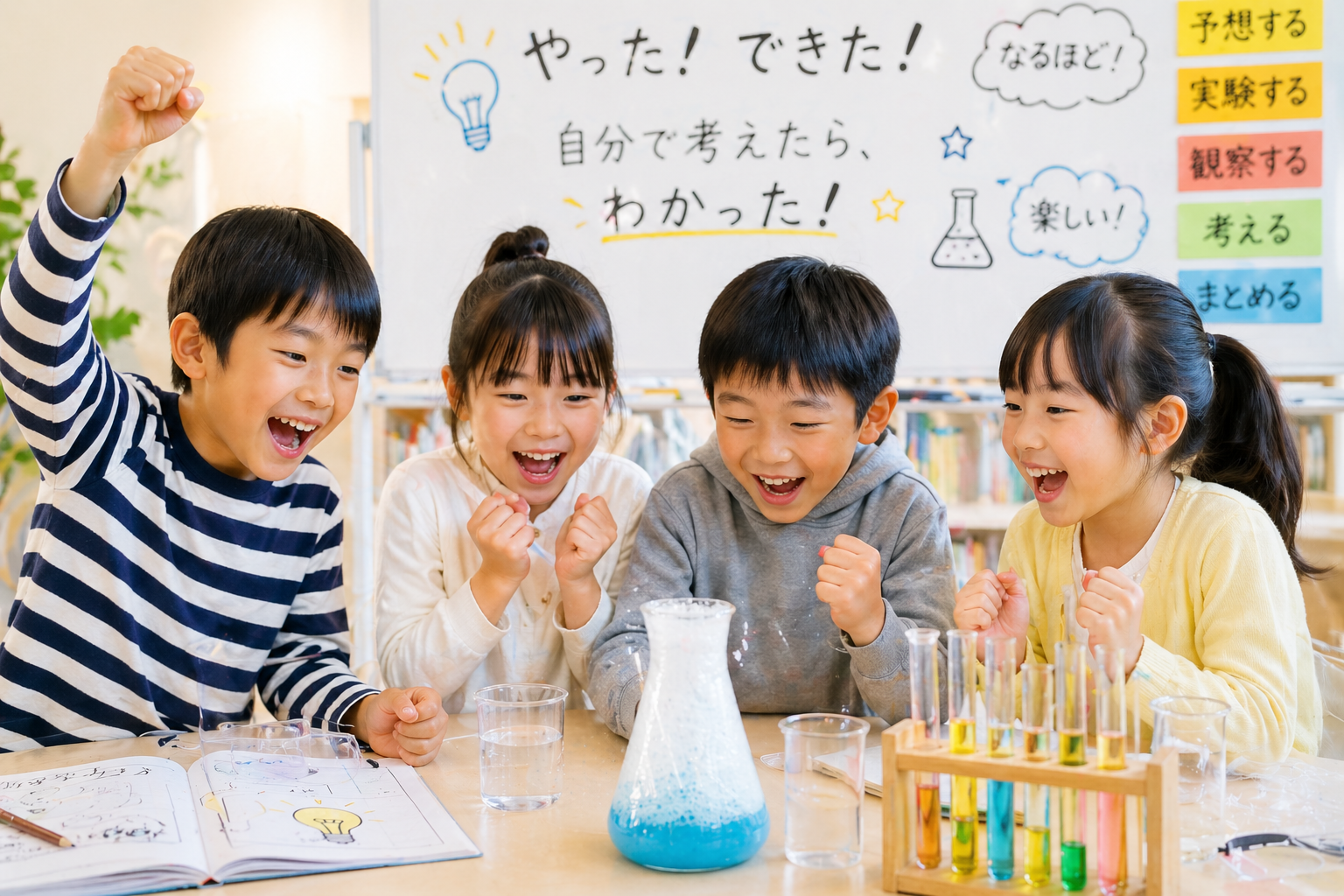 楽しそうに実験する子どもたち